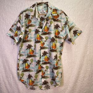 Coachella Music Festival Multicolor Hot Air Balloon Cotton Button Up Shirt Large